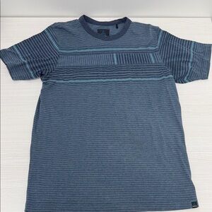 Prana Men's Navy and Teal Striped Tee